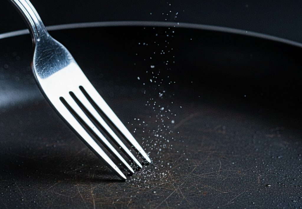 A person carefully cleaning the heating element and the interior of an air fryer to remove oily residue.