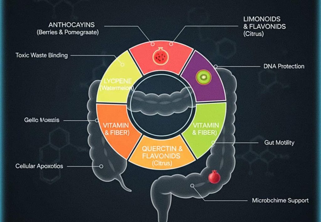 antioxidant rich fruits for colon health cellular pathways and DNA protection